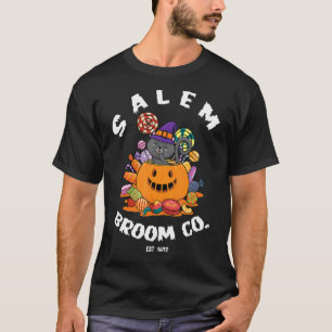 Camiseta Salem Broom Company Halloween Gato Preto