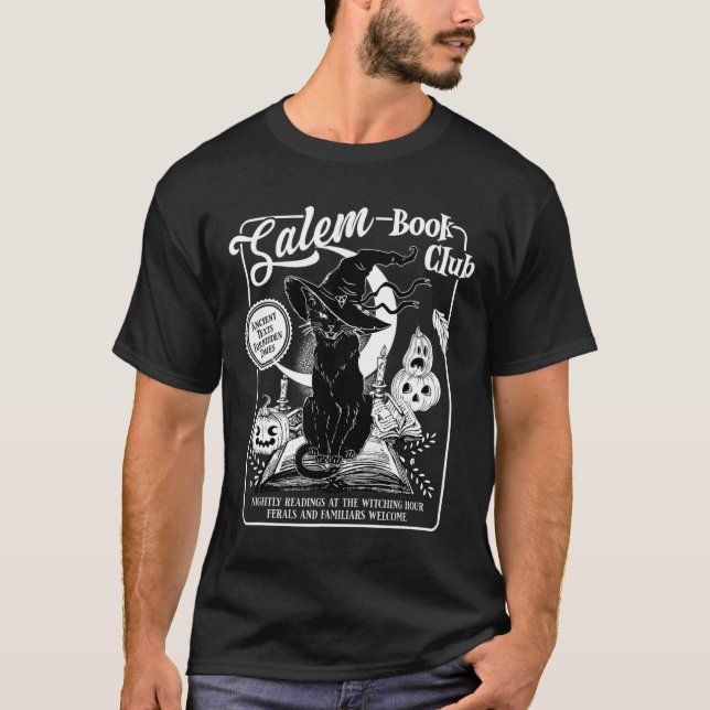 Camiseta Salem Witch Book Club Bookish Retro Halloween Blac (Frente)