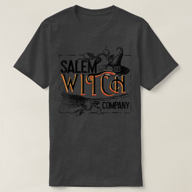 Camiseta Salem Witch Hat Company Broom Candy Bag Pumpkin Ha (Frente do Design)