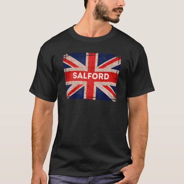 Camiseta Salford Flag Music Manchester Nascer E Bred (Frente)