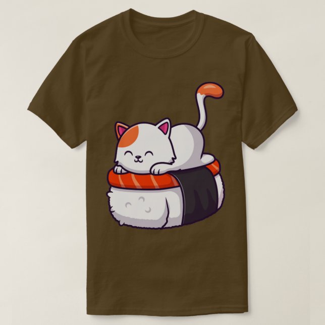 Camiseta Salmão de Sushi de Gato Cinto 1 (Frente do Design)