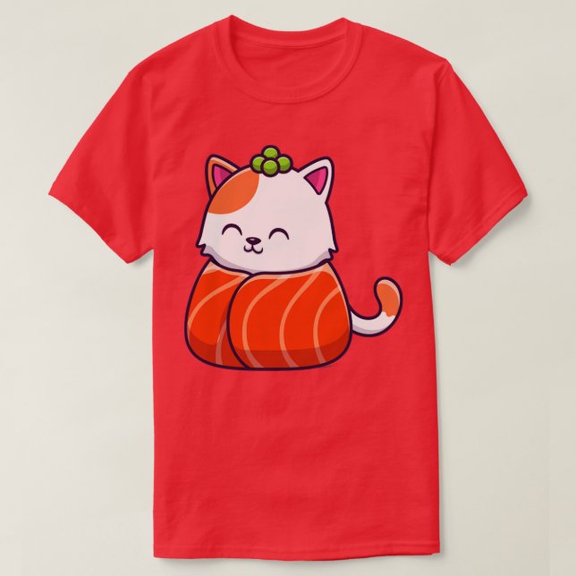 Camiseta Salmão de Sushi de Gato Cinto 3 (Frente do Design)