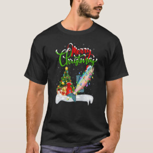 Camiseta Salmão Fish Xmas Decorações Papais noeis Salmão Na