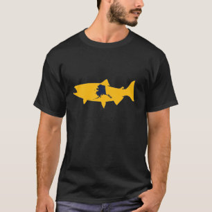 Camiseta Salmão Rei Arte de Pescador Bandeira do Alasca Chi