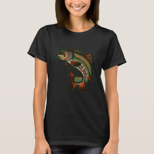 Camiseta Salmão Totem Indígena Americano Noroeste da Costa