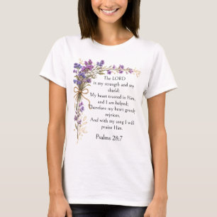 Camiseta Salmo 28:7 Versículo Bíblico, Arte Floral Roxo Lav
