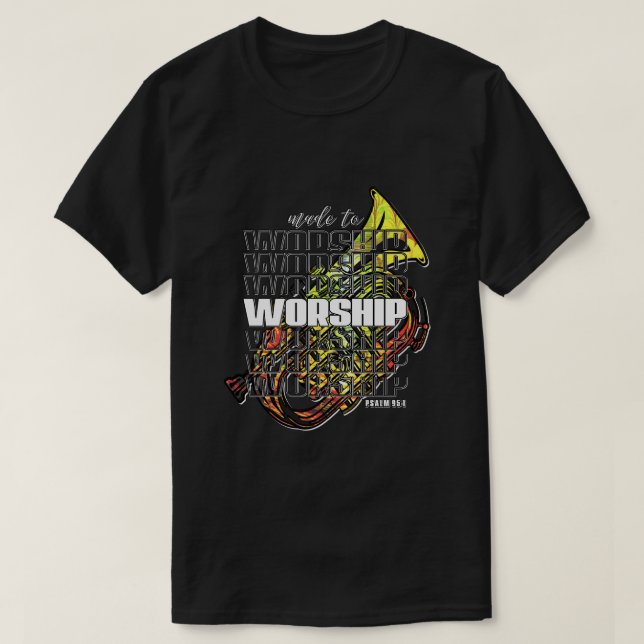 Camiseta Salmo 95 Feito Para Cristão Culto Saxofone (Frente do Design)