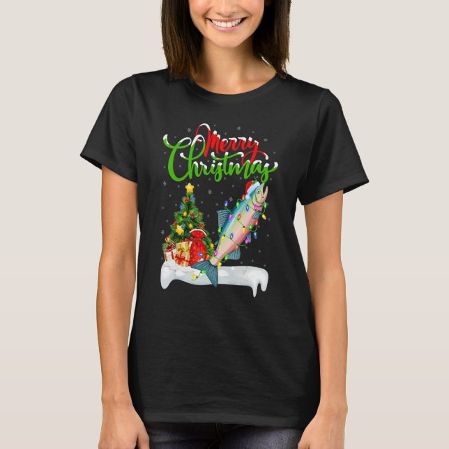 Camiseta Salmon Fish   Xmas Decorations Santa Salmon Christ (Frente)