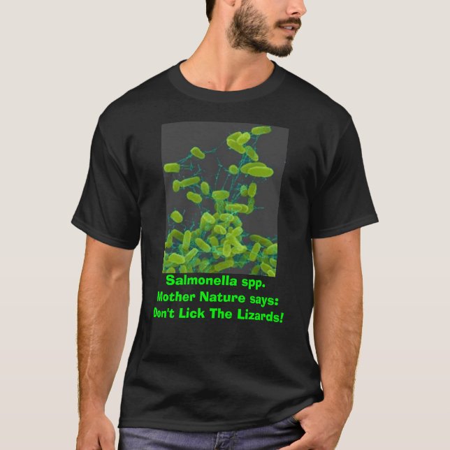 Camiseta salmonelas, salmonelas spp.  A mãe Natureza diz… (Frente)