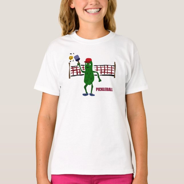 Camiseta Salmoura engraçada que joga Pickleball com arte (Frente)