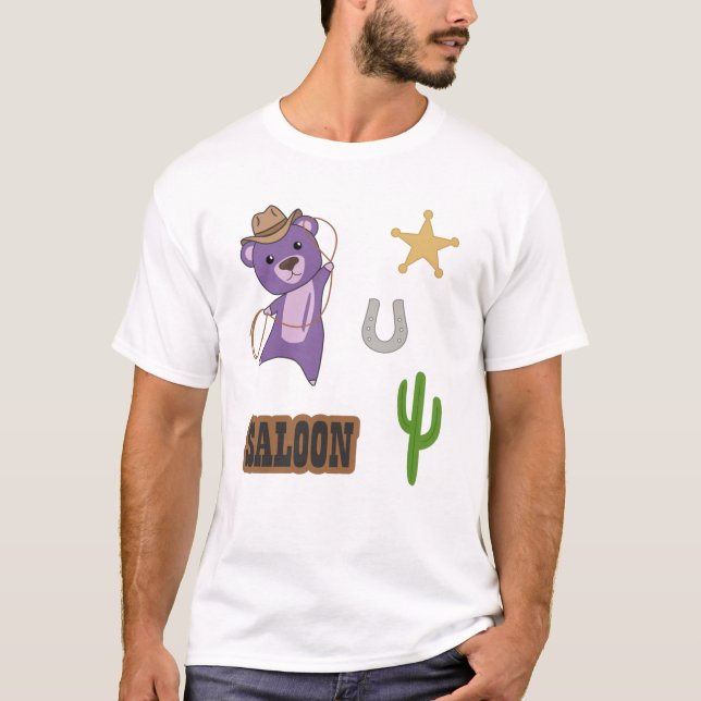 Camiseta Saloon de Urso Cuado Roxo do Cowboy Ocidental (Frente)