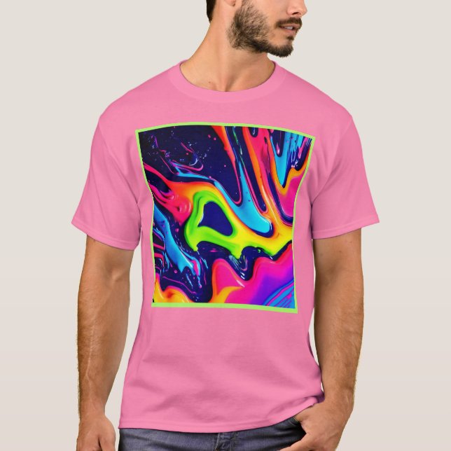 Camiseta Salpicos Fluídos Abstratos Vibrantes (Frente)