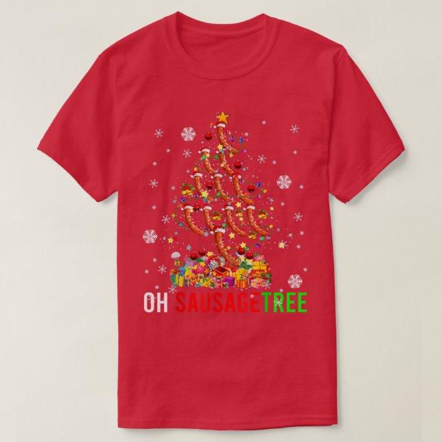 Camiseta Salsicha Árvore Engraçada Árvore Xmas Papais noeis (Frente do Design)