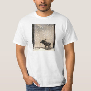 Camiseta Salta O Elk Na Neve À Noite - John Bauer