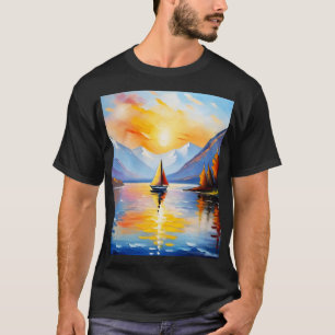 Camiseta Salto de sol sobre lago e montanhas com capa de ne