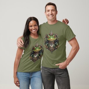 Camiseta "Salto Mecânico: O Sapo Verde Steampunk"