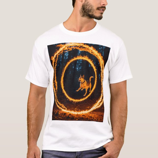 Camiseta Salto na Floresta das Fiarias: Cão em Ação T-Shirt (Frente)