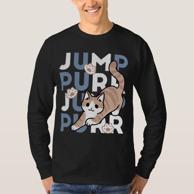 Camiseta Salto Purr de Salto: Design de Gato Reproduzível c (Frente)