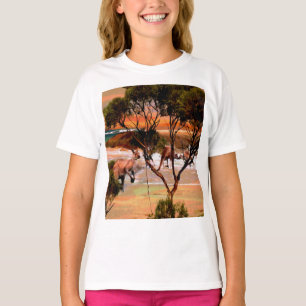 Camiseta "Saltos Costeiros: Cangurus na Costa em Óleo"