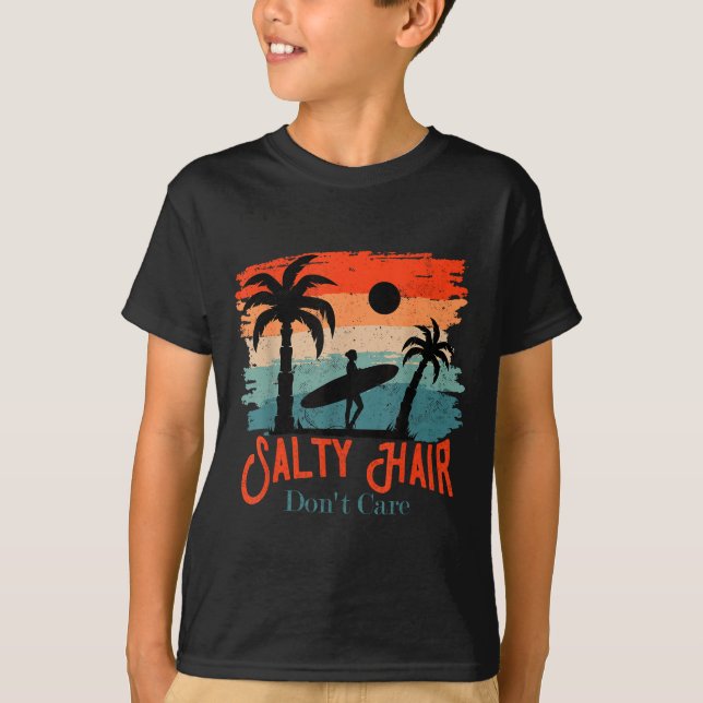 Camiseta Salty Hair Don't Care Vintage Surfer  (Frente)