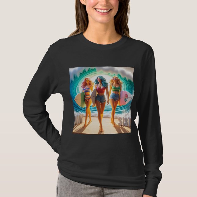 Camiseta Salty Sisterhood Trio Girls Beach Walk Surfer (Frente)