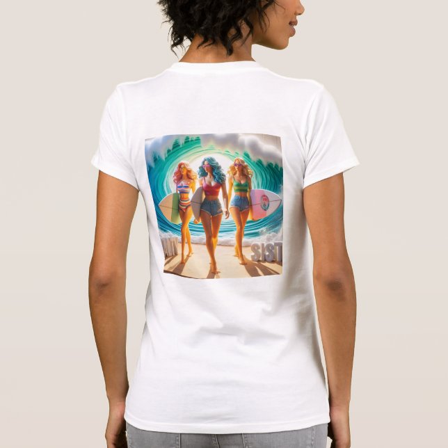 Camiseta Salty Sisterhood Trio Girls Beach Walk Surfer (Verso)