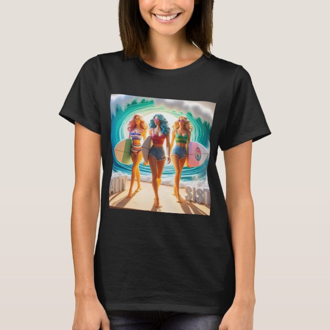 Camiseta Salty Sisterhood Trio Girls Beach Walk Surfer (Frente)
