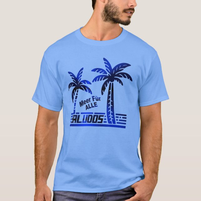 Camiseta SALUDOS - Sonne und Meer für Alle - Palmendekor (Frente)