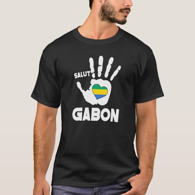 Camiseta Salut Gabon Com Bandeira Gabonesa Em Um Gab De Amo (Frente)