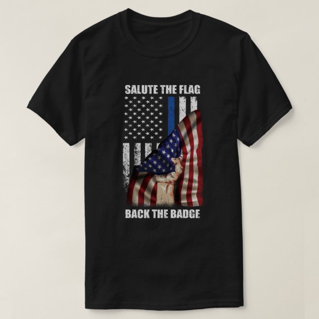 Camiseta Salute A Bandeira De Trás Da Polícia De Bandeira D (Frente do Design)