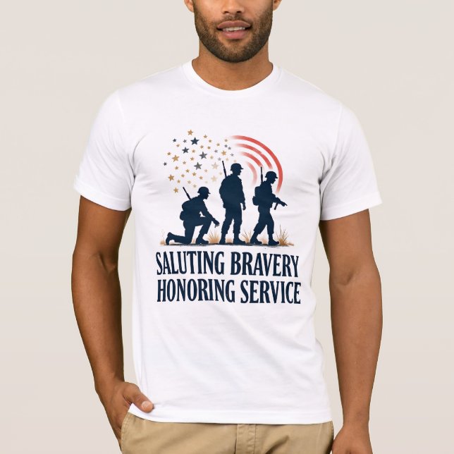 Camiseta Saluting Bravery Honoring Service (Frente)