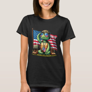 Camiseta Salutle Turtle American Flag Day 4th O