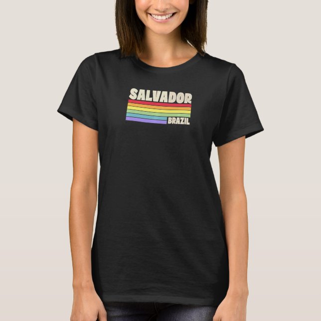 Camiseta Salvador Brasil Rainbow Orgulho gay Merch Retro 70 (Frente)