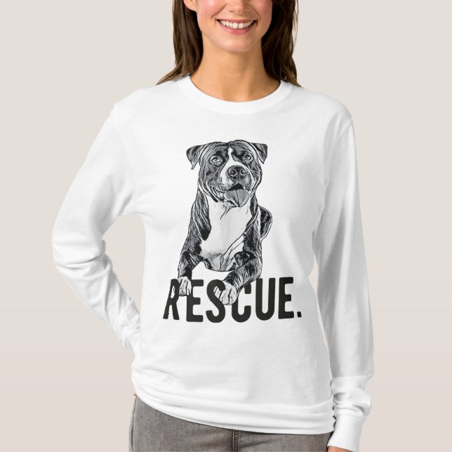 Camiseta Salvamento do Cachorro Desenho Pitbull Adoção da M (Frente)