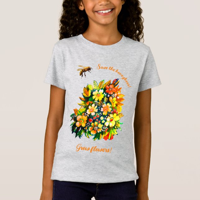 Camiseta Salvar abelhas melíferas, cultivar flores (Frente)