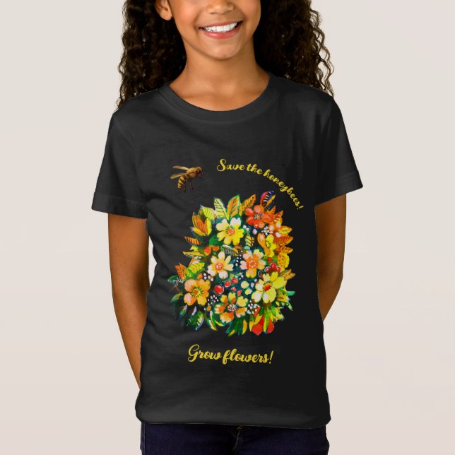 Camiseta Salvar abelhas melíferas, cultivar flores (Frente)