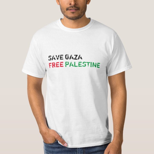 Camiseta Salvar Gaza Liberdade Palestina Preta Vermelha Ver (Frente)