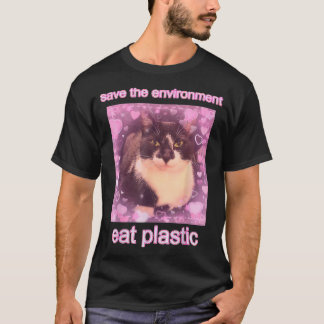 Camiseta Salvar Meio Ambiente Comer Plástico Gato Meme