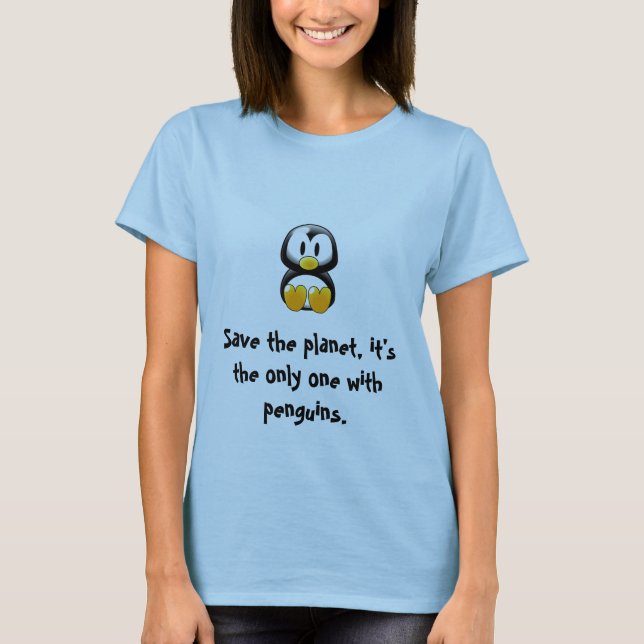 Camiseta salvar o T do pinguim do planeta (Frente)