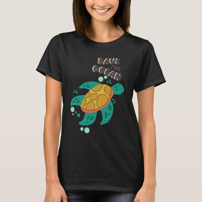 Camiseta Salvar plástico de tartaruga livre do Oceano (Frente)