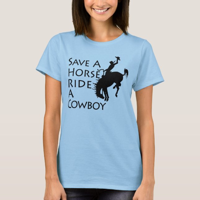 Camiseta Salvar um passeio do cavalo um vaqueiro (Frente)