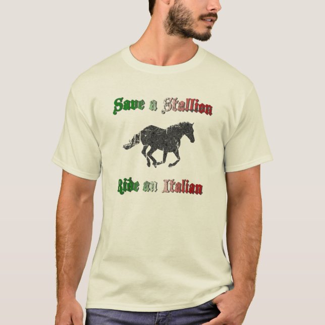 Camiseta Salvar um passeio do garanhão um t-shirt italiano (Frente)