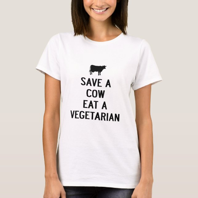 CAMISETA SALVAR UMA VACA COMEM UM VEGETARIANO (Frente)