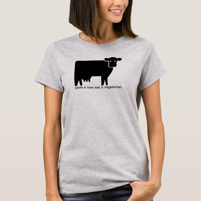 Camiseta salvar uma vaca, comer um vegetariano (Frente)