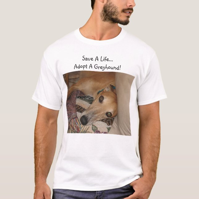 Camiseta Salvar uma vida. Adote um galgo! (Frente)