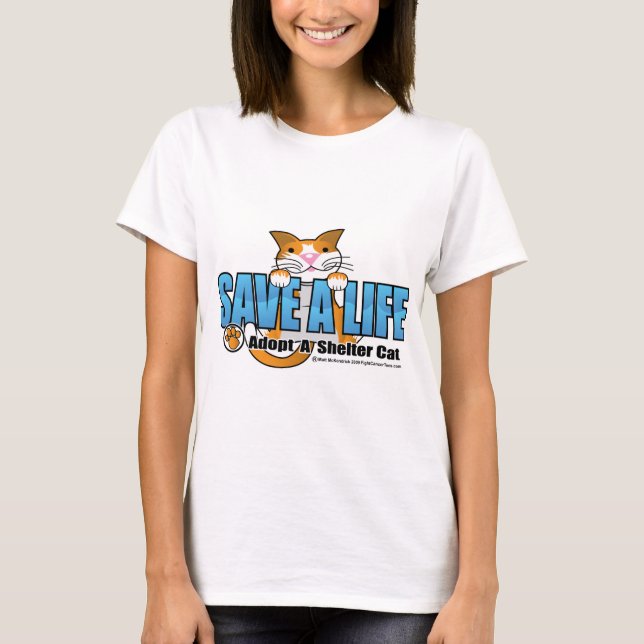 Camiseta Salvar uma vida: Adote um gato do abrigo (Frente)