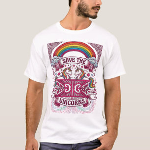 Camiseta Salvar Unicórnios Nuvens Arco-íris Estrelas