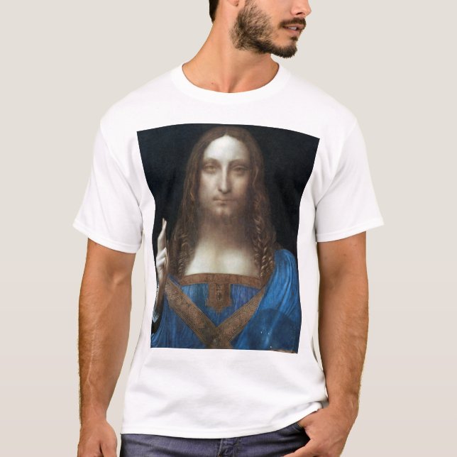 Camiseta Salvator Mundi, Cristo de Jesus, Leonardo da Vinci (Frente)