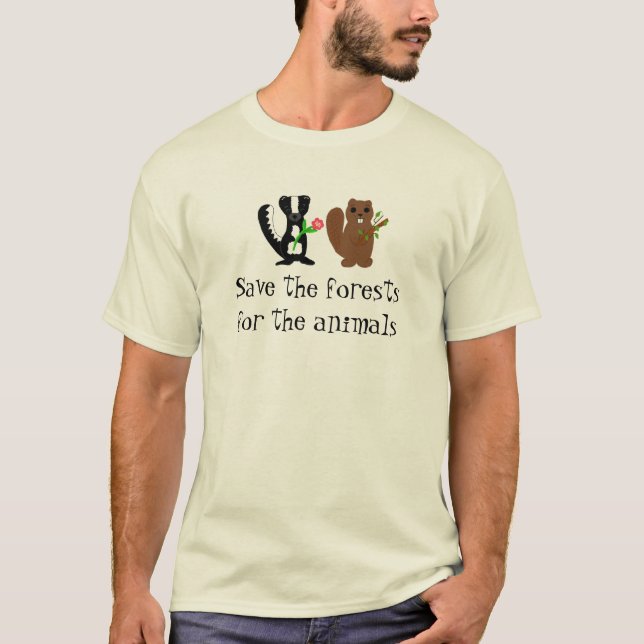 Camiseta Salve a floresta - Design Skunk e Beaver (Frente)