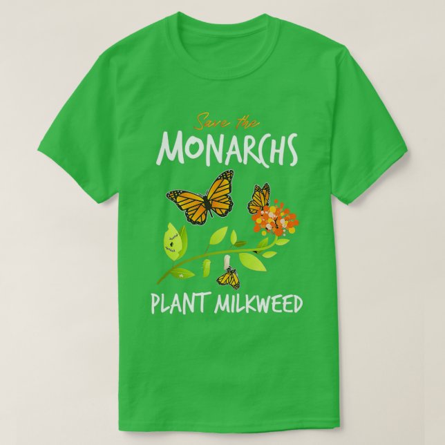 Camiseta Salve A Planta Dos Monarcas Milkweed (Frente do Design)